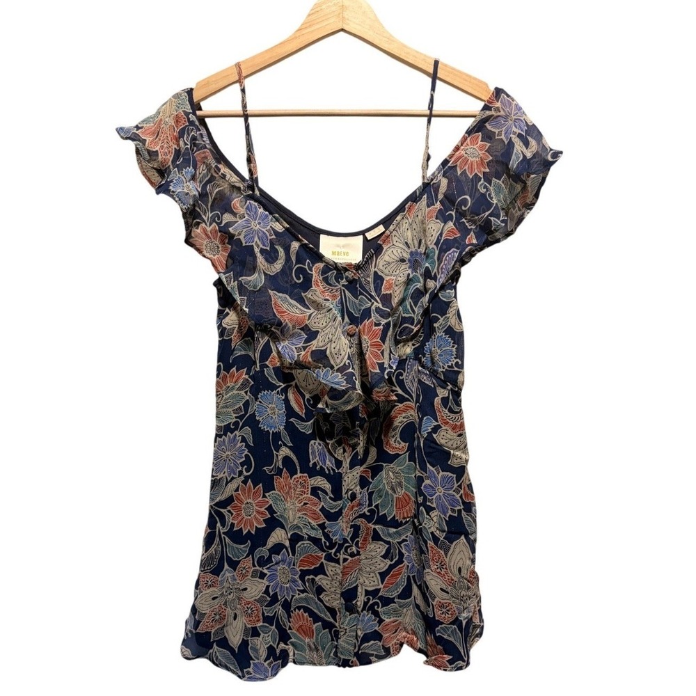 Maeve Anthropologie Mariposa Ruffle Chiffon Blouse 2 Cold Shoulder Coquette